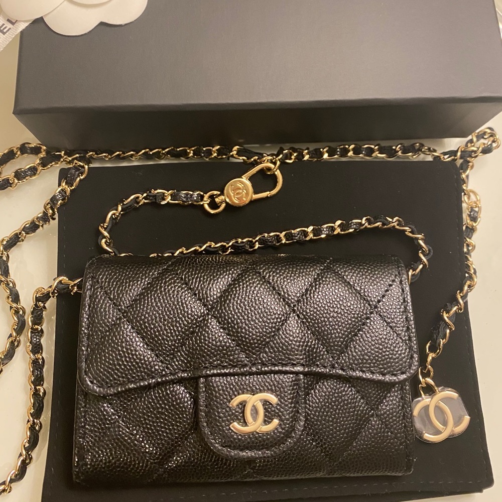 Chanel Mini Belt Waist Bag Black Caviar Light Gold 21P New Receipt